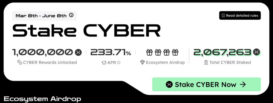 Masih Ada Kesempatan Mendapat Airdrop $Zk Untuk Para Staker $Cyber.