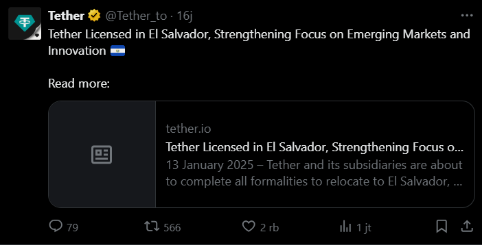 Tether Pindahkan Kantor Pusatnya ke El Salvador