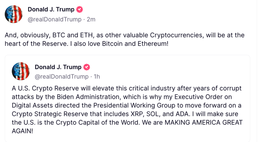 Presiden AS Donald Trump Tambahkan $XRP, $SOL, dan $ADA ke Cadangan Strategis Kripto