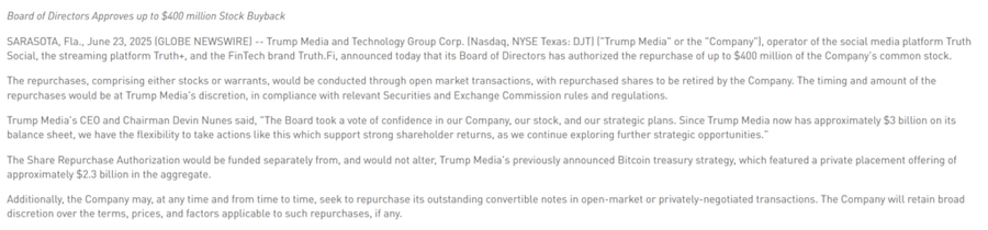 Trump Media Tetap Beli Bitcoin di Tengah Rencana Buyback Saham Rp6,5 Triliun Trump Media Tetap Beli Bitcoin di Tengah Rencana Buyback Saham Rp6,5 Triliun