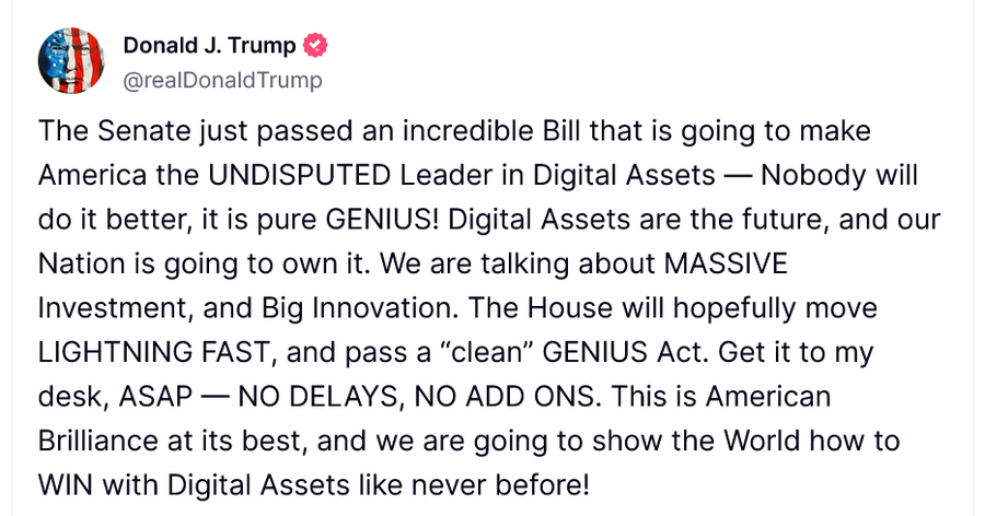 Trump Desak DPR AS Segera Sahkan RUU Stablecoin GENIUS: “Kirim ke Meja Saya, Segera!” Trump Desak DPR AS Segera Sahkan RUU Stablecoin GENIUS: “Kirim ke Meja Saya, Segera!”