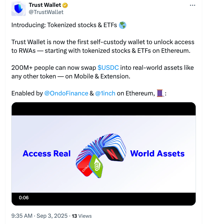 Trust Wallet Integrasikan Saham dan Tokenized ETF ke dalam Wallet Kripto Trust Wallet Integrasikan Saham dan Tokenized ETF ke dalam Wallet Kripto