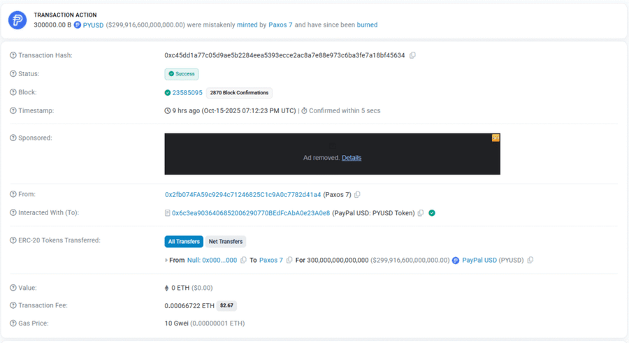 Paxos Tak Sengaja Cetak $300 Triliun $PYUSD di Ethereum